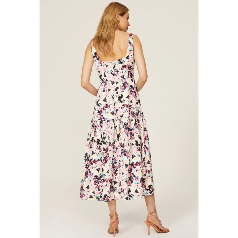Aidan Mattox Floral Print Satin Midi Dress Square Neck Sleeveless White Size 12 - Picture 3 of 11